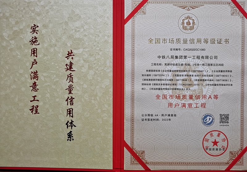 全国市场质量信用A等用户满意工程